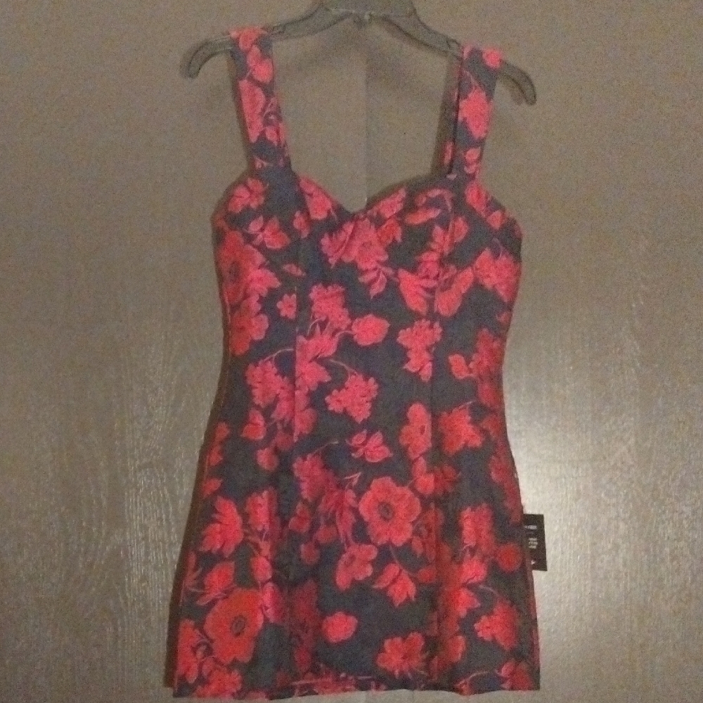 NWT Floral Jacquard Red and Black Minidress.